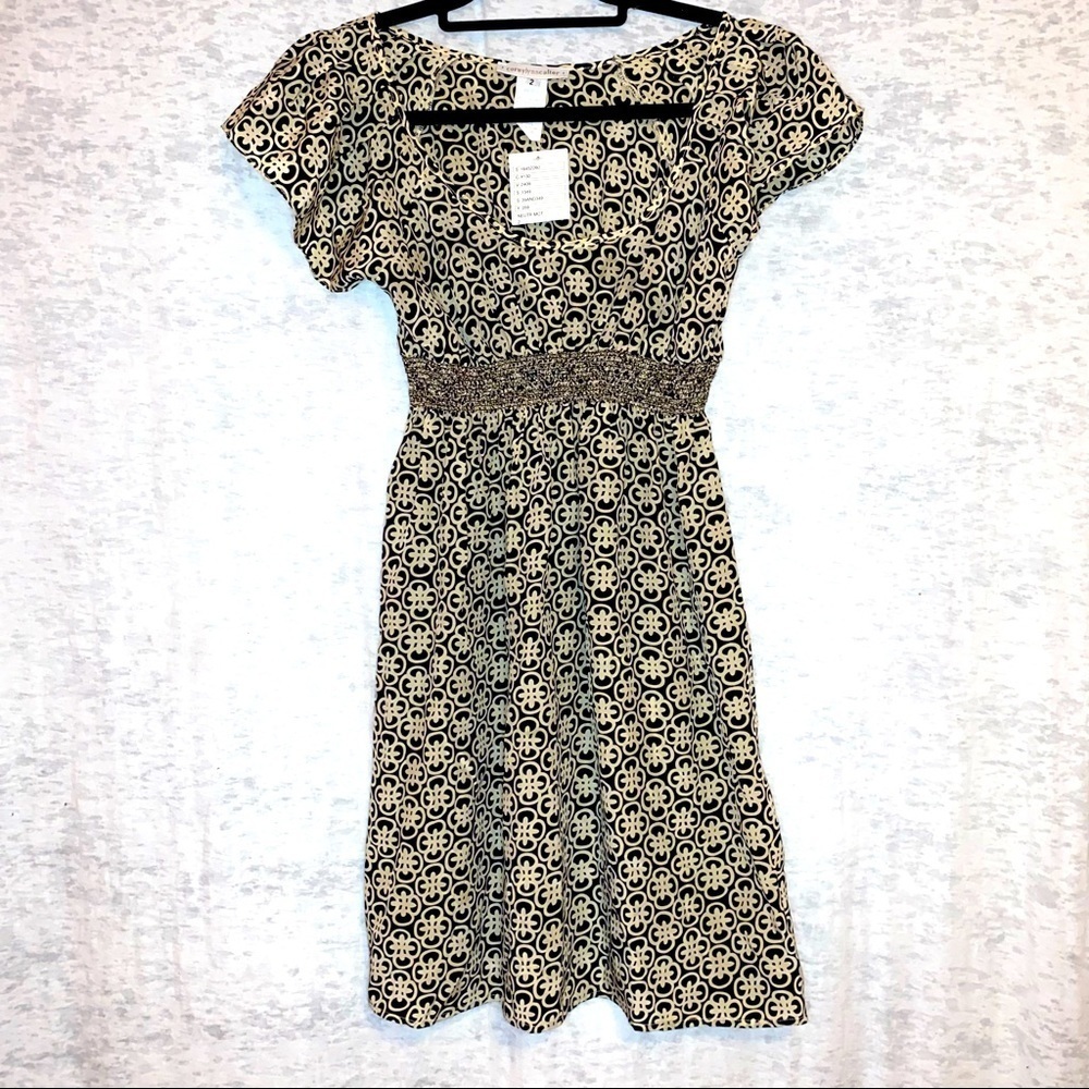 NWT! Anthropologie Corey Lynn Calter 100% Silk Gold Elastic Waist Dress Size 2